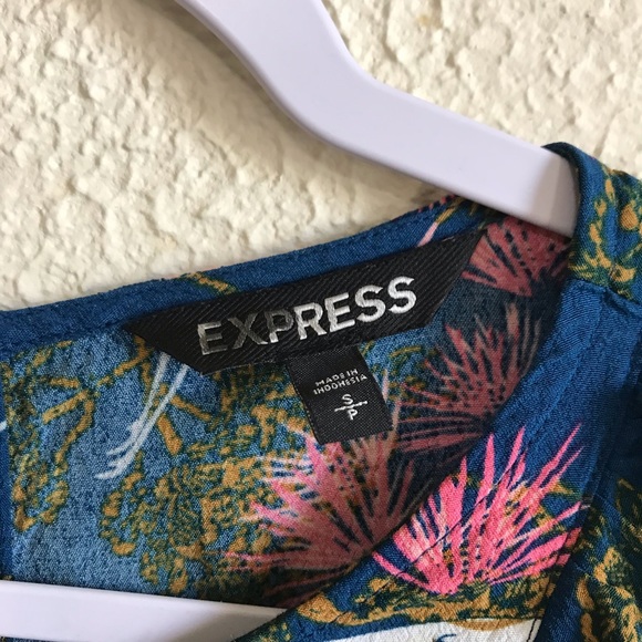 Express Crane Floral Teal Ruffle Playsuit Romper S - Picture 7 of 8